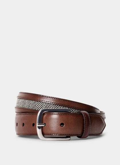 Herringbone Tweed Leather Belt