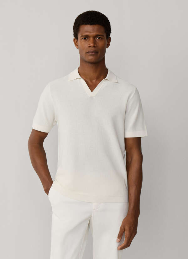 Textured Knitted Short Sleeve Polo - 2