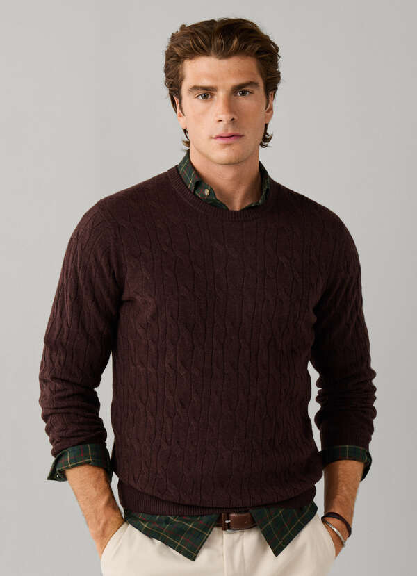 Lambswool Cable Knit Crew Neck Jumper