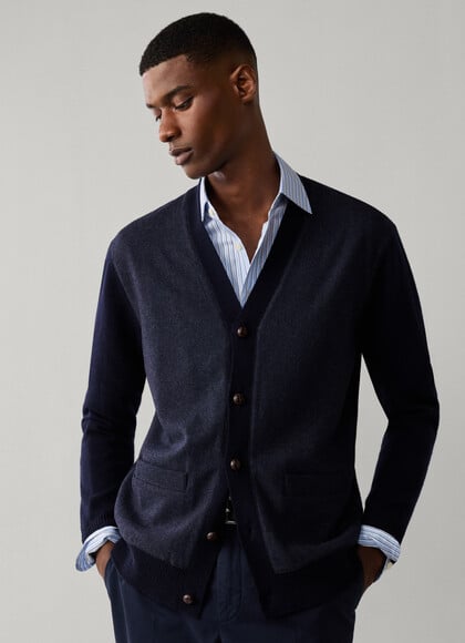 Merino Wool Hybrid Herringbone Cardigan