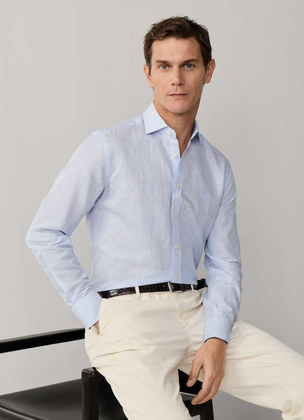 Tailored Fit Linen-Cotton Stripe Shirt
