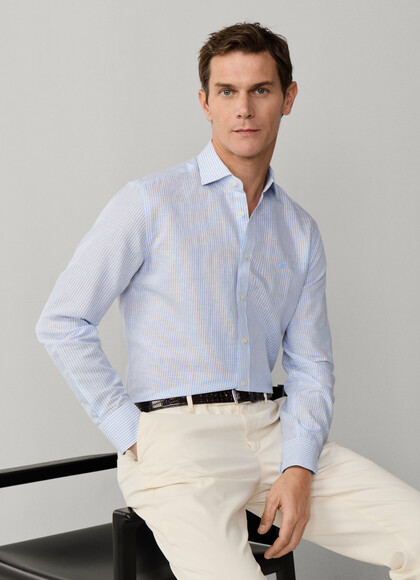 Tailored Fit Linen-Cotton Stripe Shirt