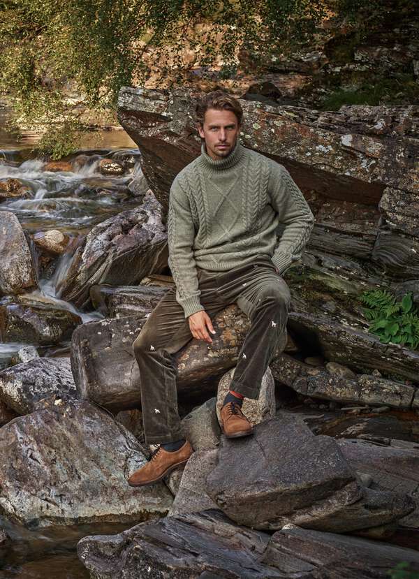 Wool-Cashmere Argyle Cable Roll Neck Jumper