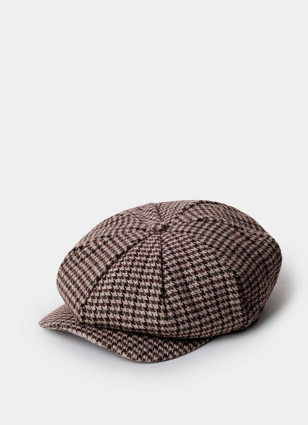 Wool Blend Houndstooth Bakerboy Cap