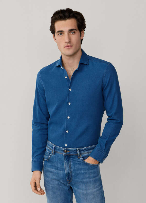 Tailored Fit Textured Denim Shirt - 2 Tailored Fit Textured Denim Shirt - 2