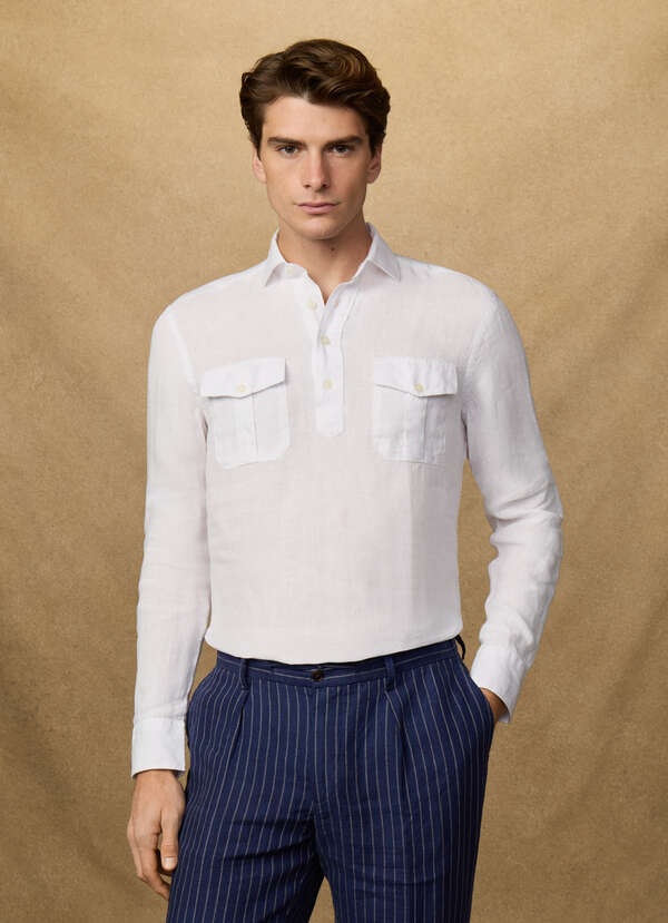 Classic Fit Linen Half Placket Shirt - 2 Classic Fit Linen Half Placket Shirt - 2