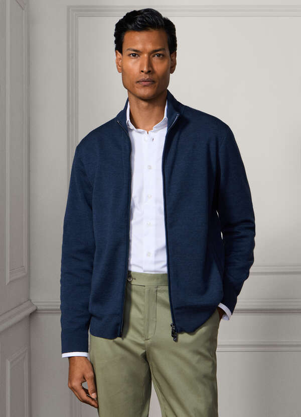 Merino Wool Interlock Full Zip Cardigan - 2 Merino Wool Interlock Full Zip Cardigan - 2