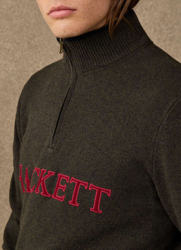 Merino Wool Branded Quarter Zip Jumper - 2