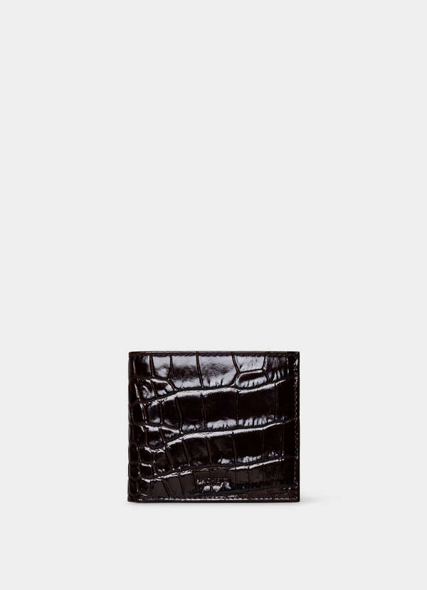 Leather Croc Stamped Billfold Wallet