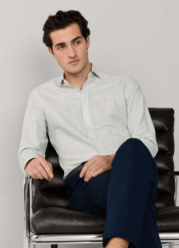 Tailored Fit Linen-Cotton Stripe Shirt