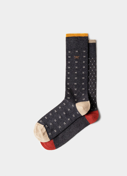Two Pack Combed Cotton H Pattern Socks