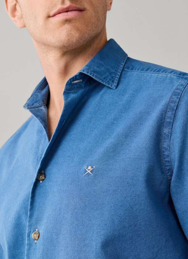 Tailored Fit Mid Wash Indigo Denim Shirt - 2