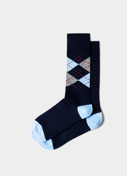Two Pack Combed Cotton Argyle Socks