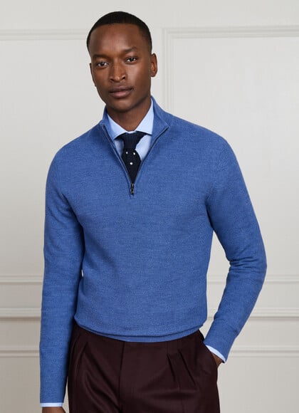 Merino Wool Pique Stitch Quarter Zip Jumper