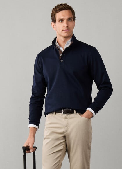Travel Twill Cotton Half Button Sweat
