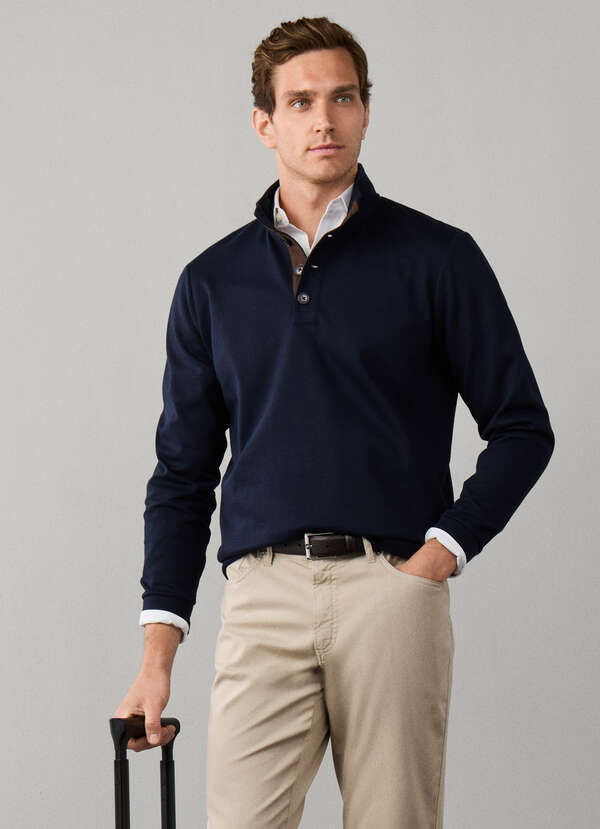 Travel Twill Cotton Half Button Sweat Travel Twill Cotton Half Button Sweat