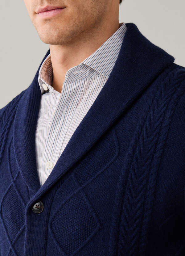 Wool-Cashmere Cable Knit Shawl Cardigan - 2