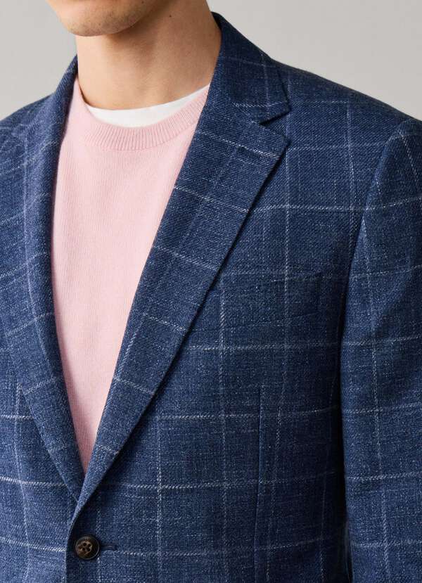 Stretch Cotton-Wool Windowpane Blazer - 2