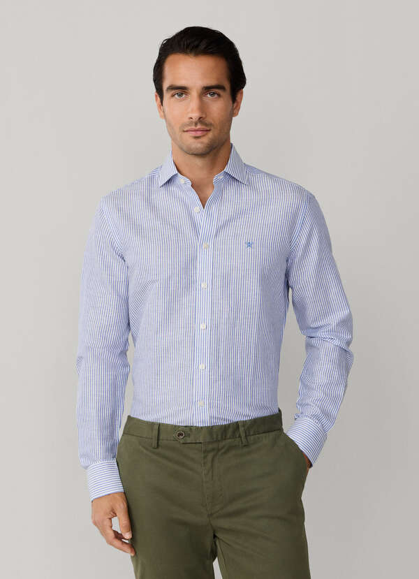 Tailored Fit Linen-Cotton Stripe Shirt