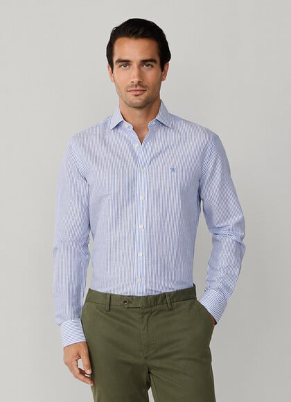 Tailored Fit Linen-Cotton Stripe Shirt