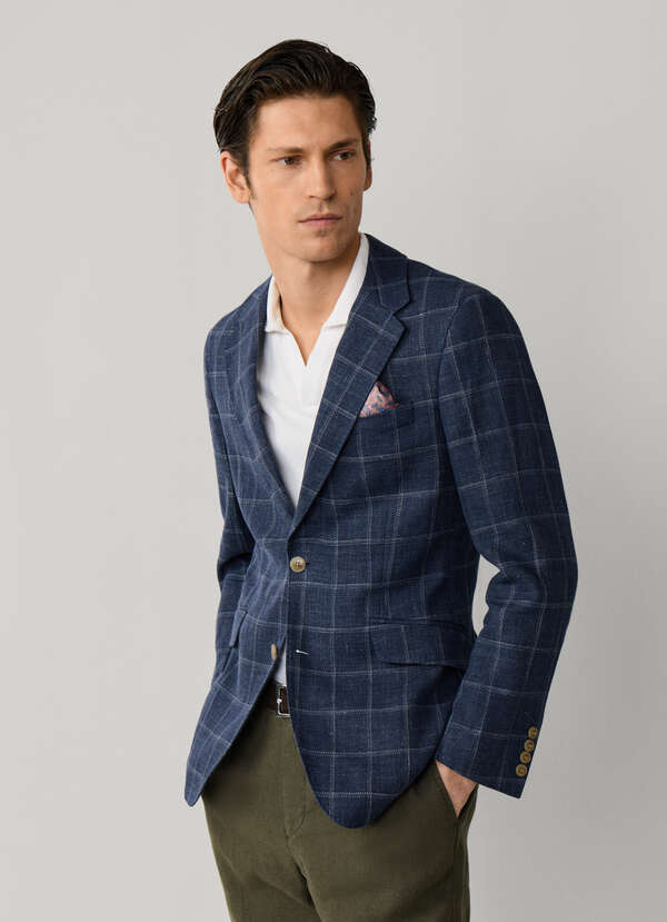 Linen-Cotton Windowpane Check Blazer Linen-Cotton Windowpane Check Blazer