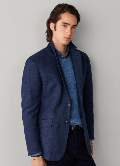 Stretch Wool Blend Checked Blazer with Bib