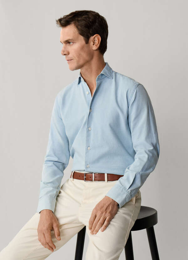 Tailored Fit Light Wasg Denim Shirt Tailored Fit Light Wasg Denim Shirt