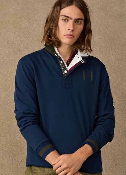Classic Fit Branded Multi Badge Rugby Shirt