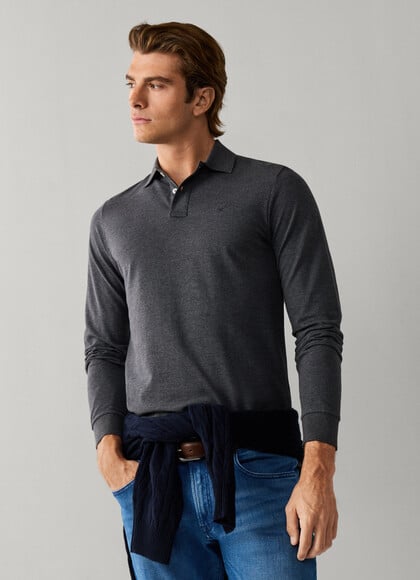 Slim Fit Long Sleeve Logo Polo