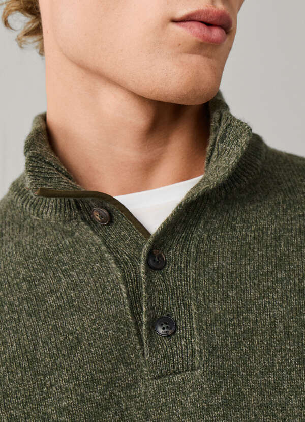 Merino Wool Mouline Half Button Jumper - 2