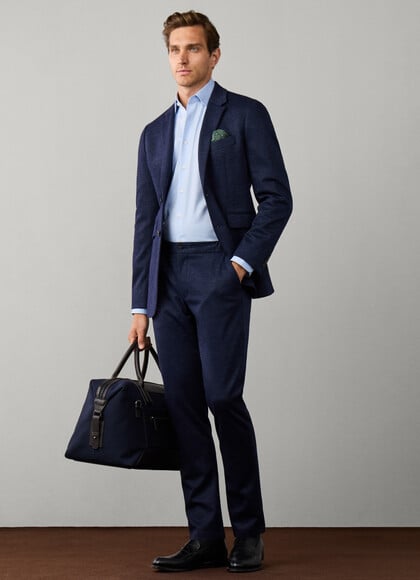 Relaxed Fit Wool Blend Check Jersey Trouser