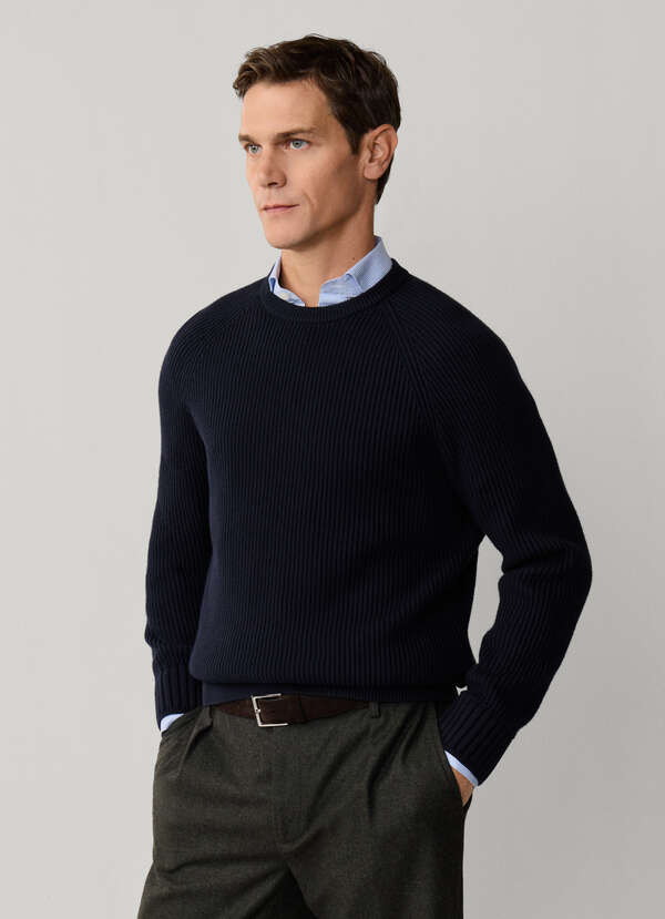 Ribbed Raglan Crew-Neck Jumper