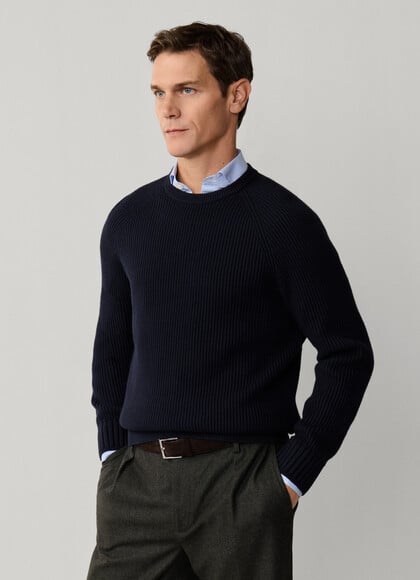 Ribbed Raglan Crew-Neck Jumper