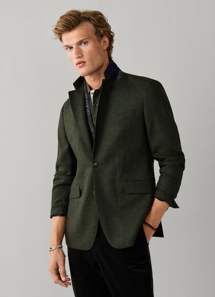Wool Blend Twill Blazer with Removable Bib