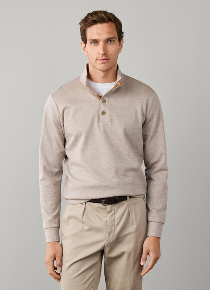Travel Twill Cotton Half Button Sweat