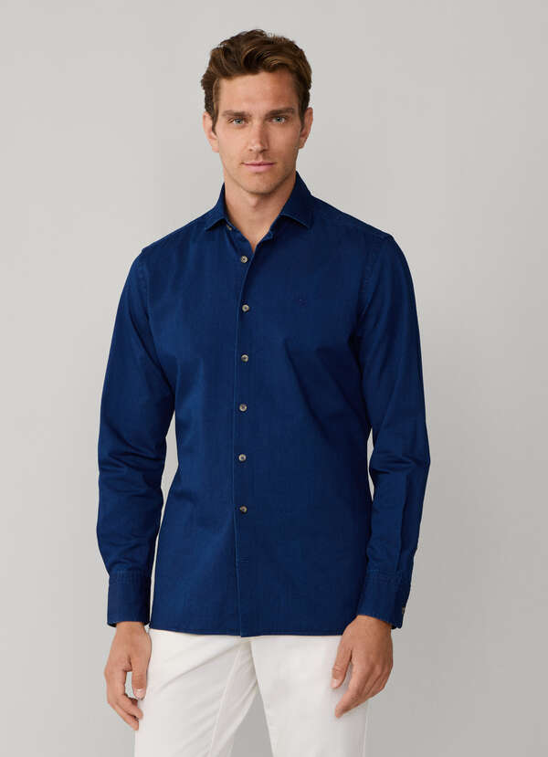 Tailored Fit Dark Blue Denim Shirt - 2