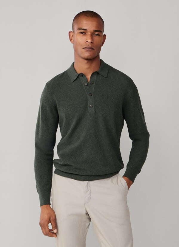 Merino Wool Textured Long Sleeve Knitted Polo - 2 Merino Wool Textured Long Sleeve Knitted Polo - 2