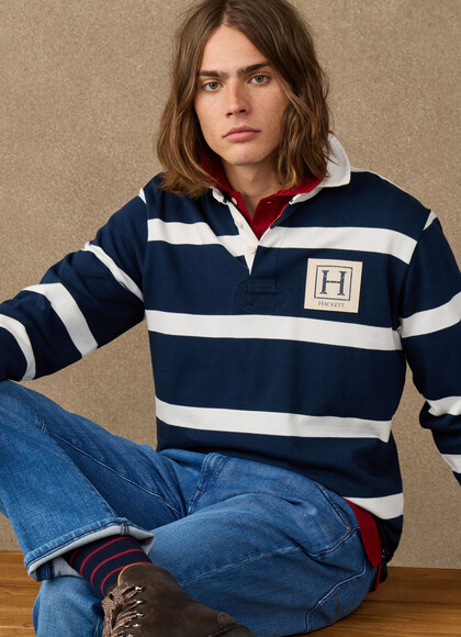 Classic Fit Branded Striped Rugby