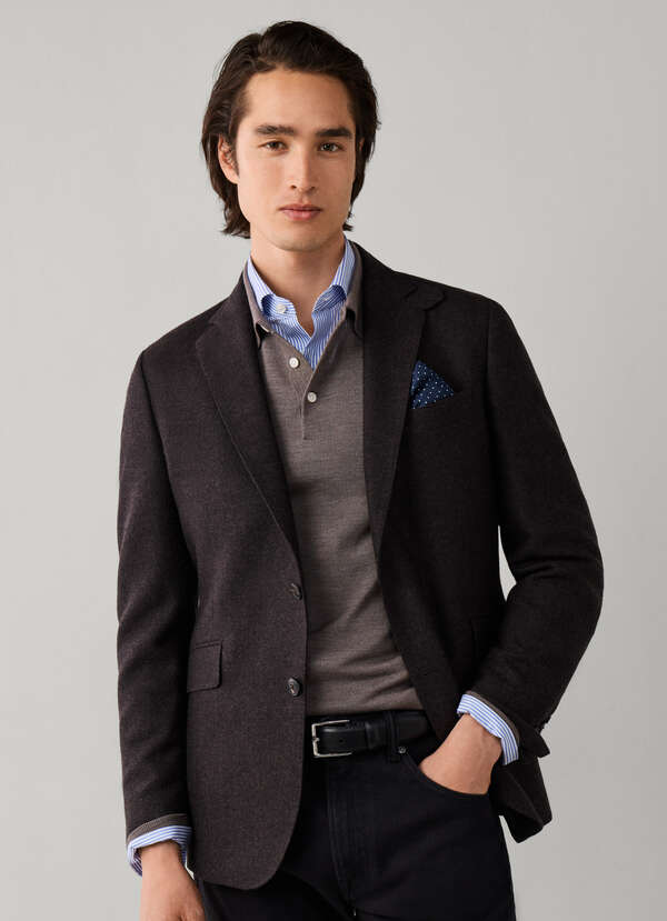 Wool Blend Herringbone Blazer