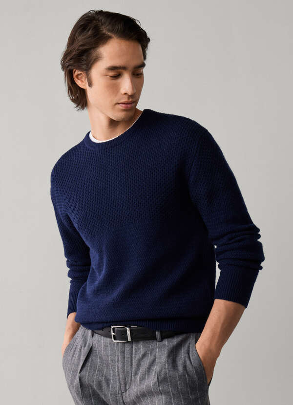 Wool-Cashmere Duo Stitch Crew Neck Jumper Wool-Cashmere Duo Stitch Crew Neck Jumper