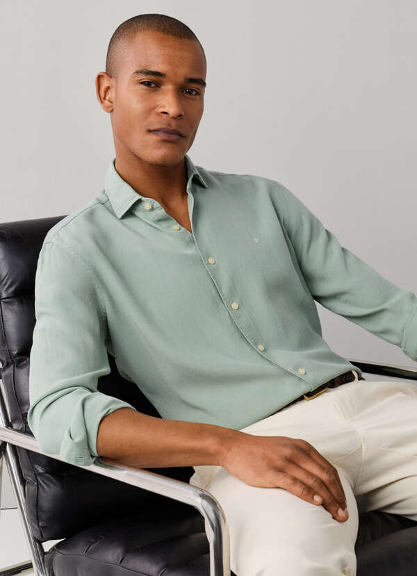Tailored Fit Garment Dyed Textured Shirt Tailored Fit Garment Dyed Textured Shirt