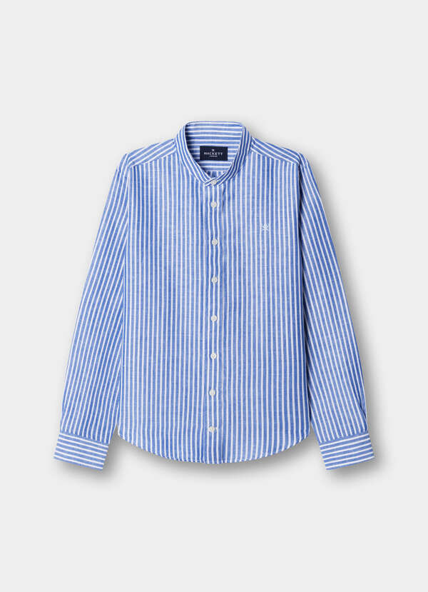 Classic Fit Band Collar Striped Shirt