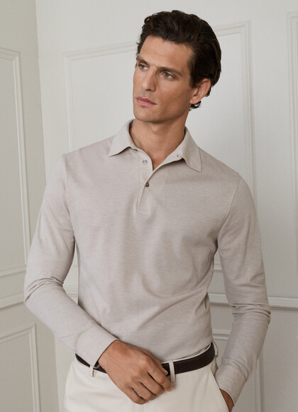 Classic Fit Long Sleeve Cashmere Blend Polo