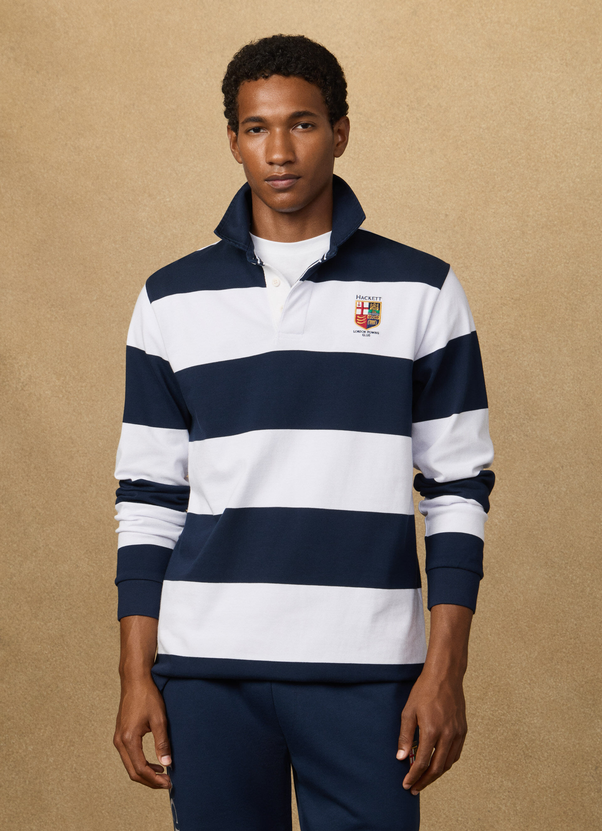 HACKETT LONDON ／ BLUE MYF WPANE JERSEY Classic Fit LRC Striped Rugby Shirt | Hackett London