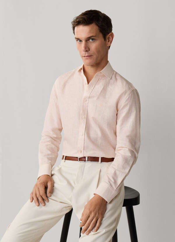 Tailored Fit Linen-Cotton Stripe Shirt Tailored Fit Linen-Cotton Stripe Shirt