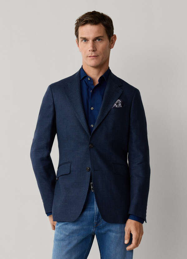 Linen-Wool Glen Check Blazer Linen-Wool Glen Check Blazer