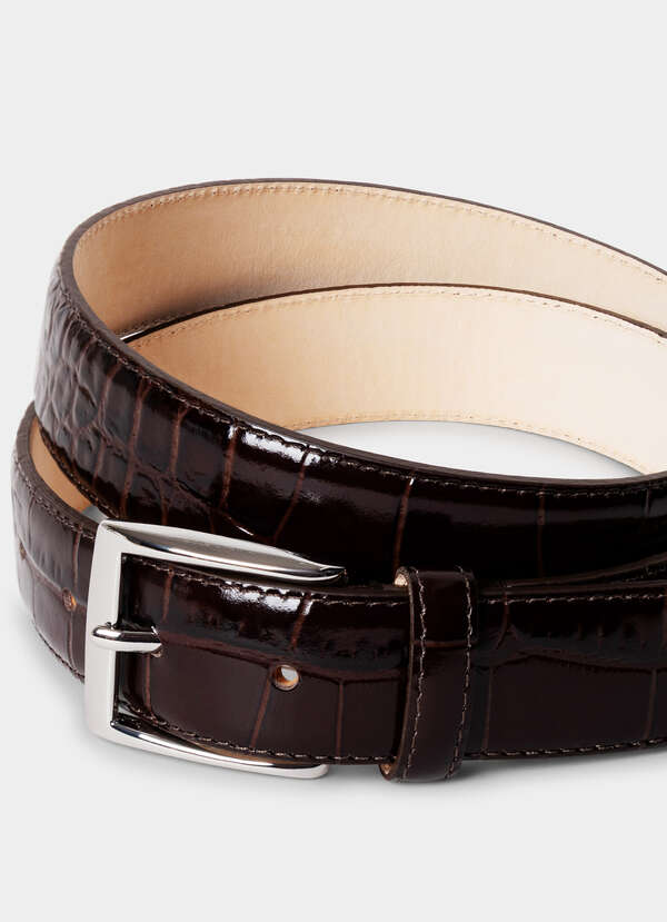 Leather Croc Stamped Formal Belt - 2 Leather Croc Stamped Formal Belt - 2