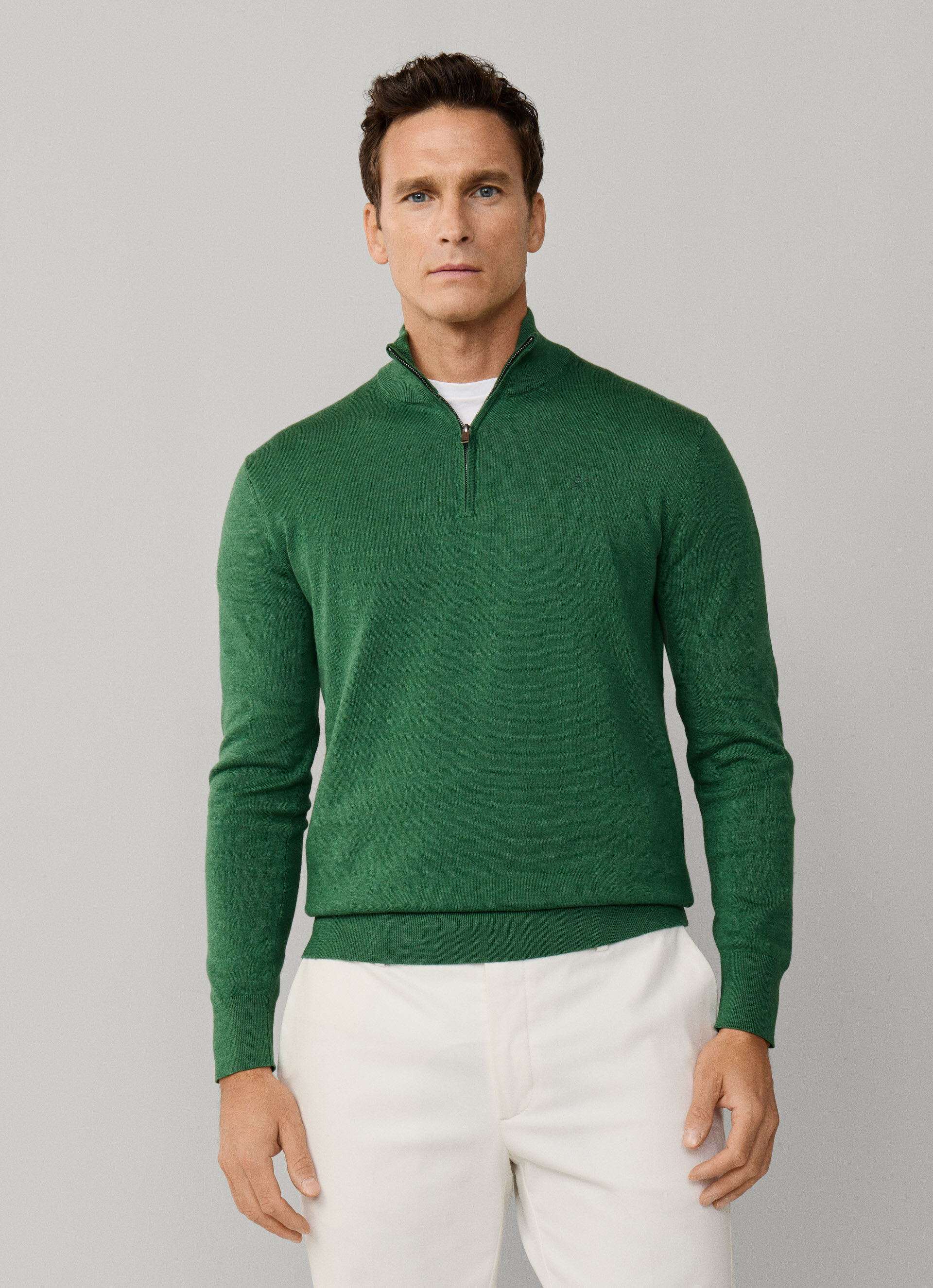 Cotton-Silk Quarter Zip Jumper | Hackett London