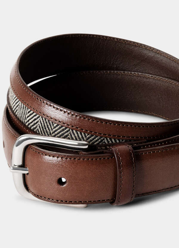 Herringbone Tweed Leather Belt - 2