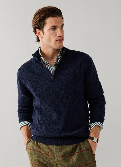 Lambswool Cable Knit Quarter Zip Jumper